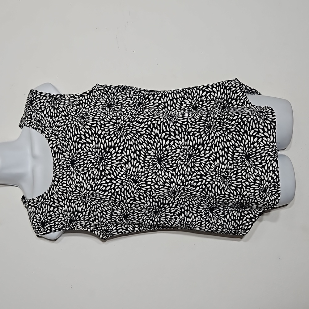 anne klein black & ivory chrysanthemum floral sleeveless pull over blouse XS